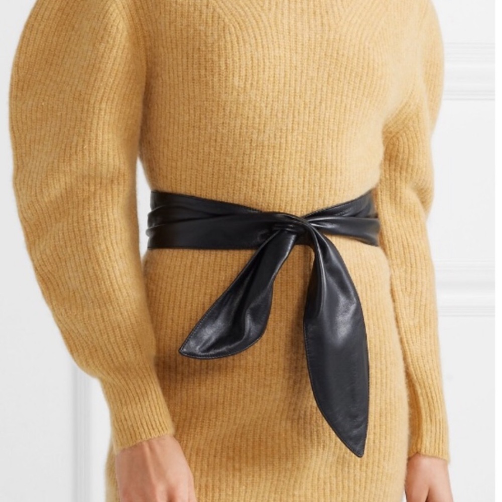 Black Leather Tie Waist Belt